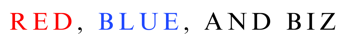Red, Blue, and Biz - Text Logo
